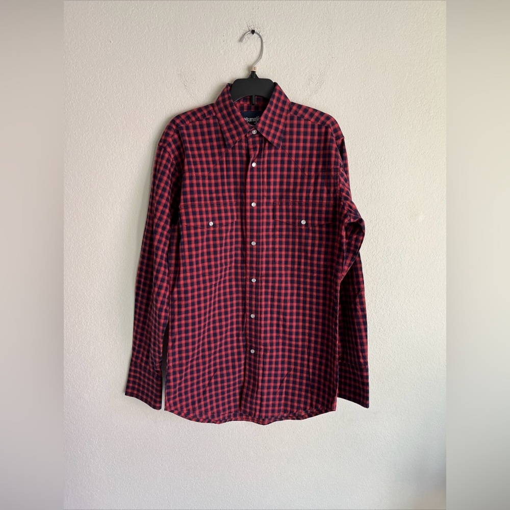 Wrangler Plaid Long Sleeve Shirt Men Small Red